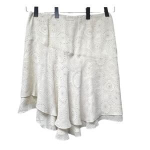 Calvin Klein Beige Silk Short Skirt Size 12 Lined Asymmetric Tiered Circle Print